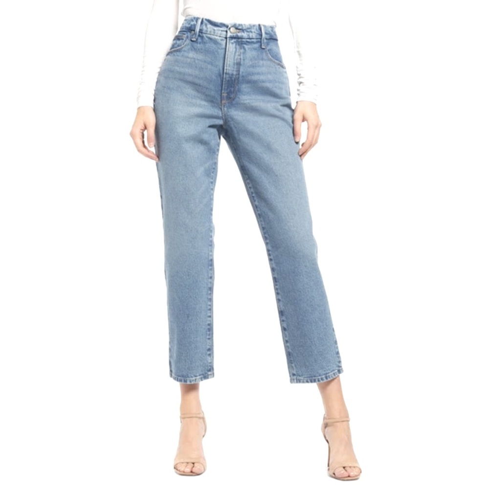 Good American Blue Straight Leg Jeans High-Waisted - Picture 1 of 5